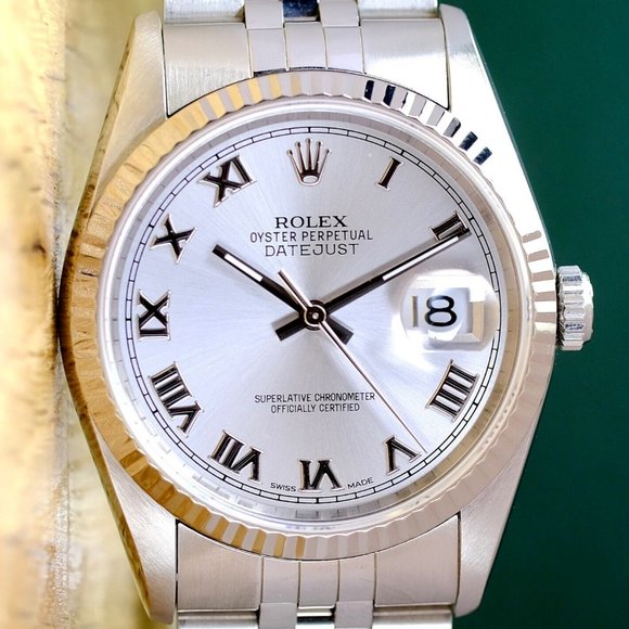 ROLEX DATEJUST UNISEX WATCH 36 MM SILVER ROMAN DIAL STEEL FLUTED JUBILEE 16234 - Picture 1 of 11